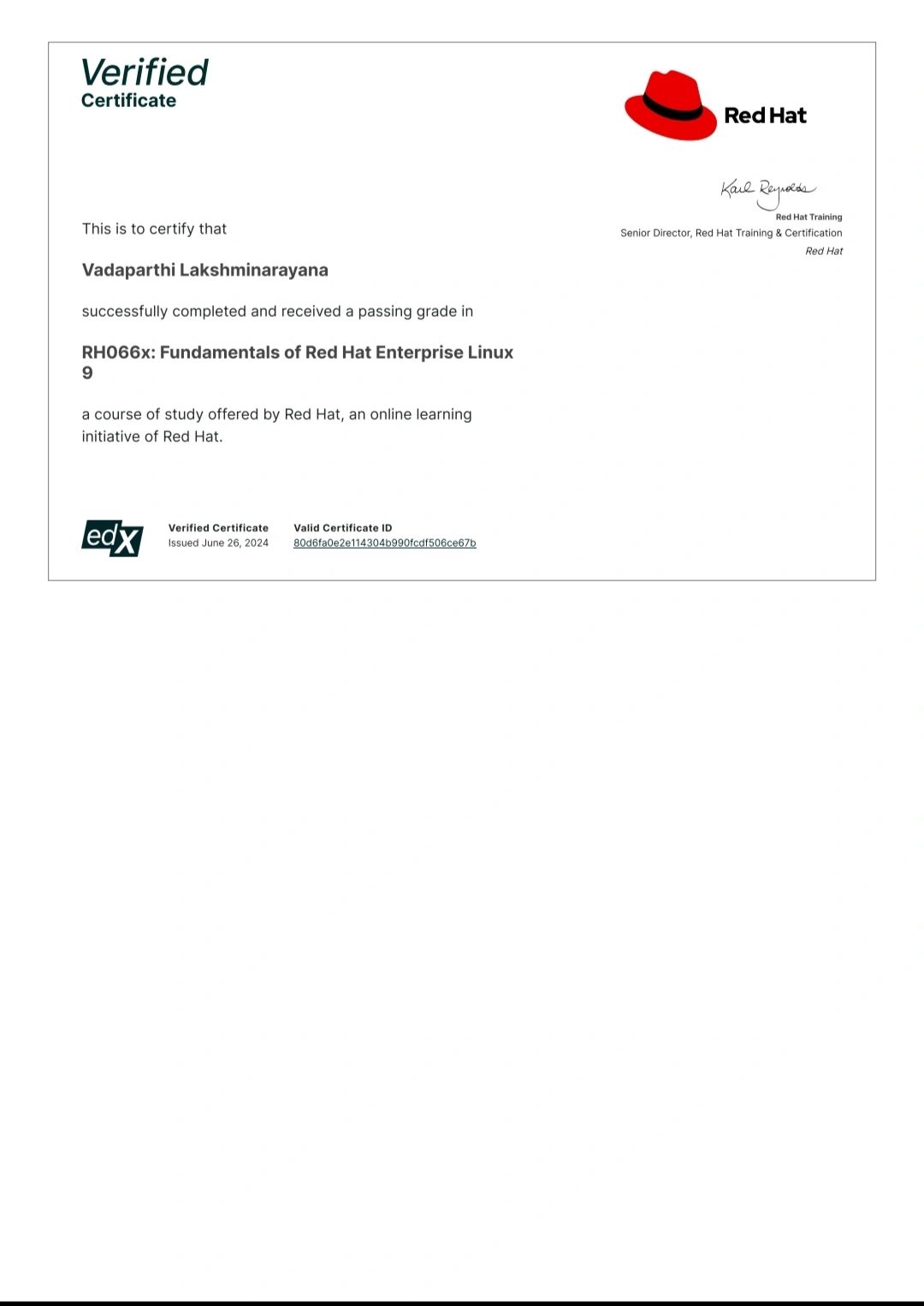 Vadaparthi Lakshmi Narayana on LinkedIn: #redhat #linux #certification Vadaparthi Lakshmi Narayana on LinkedIn: #redhat #linux #certification