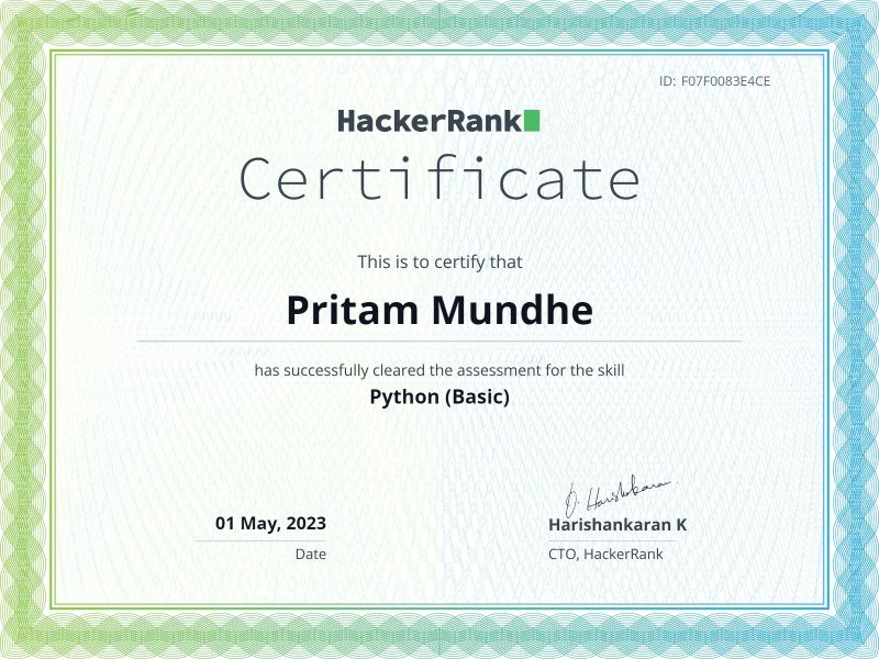 Pritam Mundhe on LinkedIn: #python #certificate Pritam Mundhe on LinkedIn: #python #certificate
