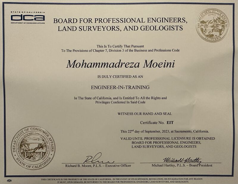 Mohammadreza Moeini EIT on LinkedIn: #engineerintraining #eit 10 Mohammadreza Moeini EIT on LinkedIn: #engineerintraining #eit 10