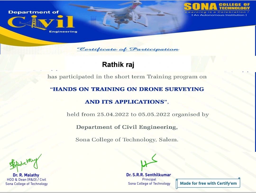 Rathik raj on LinkedIn: course certification on drone surveying Rathik raj on LinkedIn: course certification on drone surveying