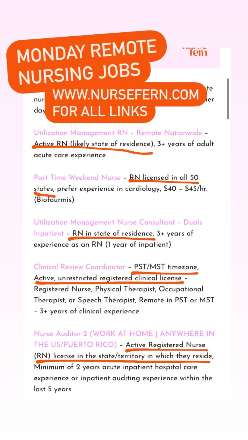 Nurse Fern on LinkedIn: Monday remote nursing jobs www nursefern com Nurse Fern on LinkedIn: Monday remote nursing jobs www nursefern com