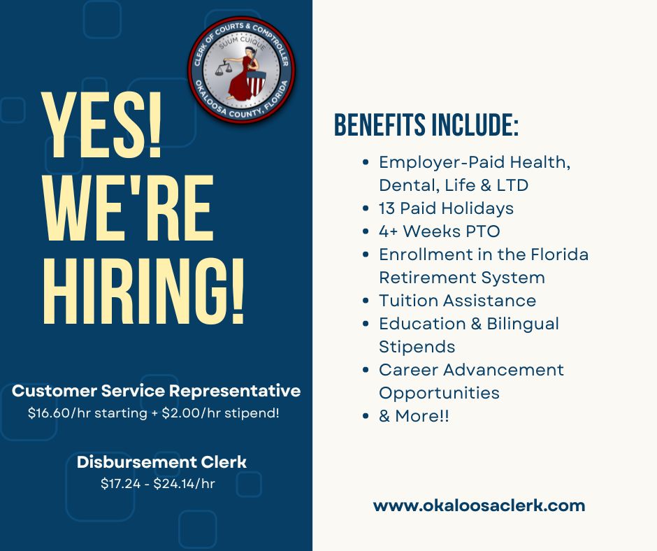 Okaloosa County Clerk of Circuit Court Comptroller on LinkedIn: The Okaloosa County Clerk of Circuit Court Comptroller on LinkedIn: The
