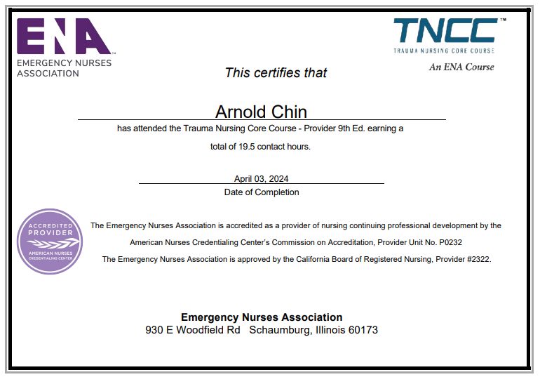 Arnold Chin on LinkedIn: The TNCC Certification widely recognized as Arnold Chin on LinkedIn: The TNCC Certification widely recognized as