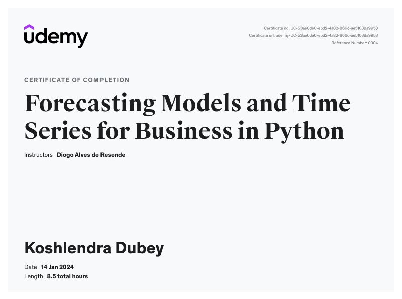 I got a new certification: Forecasting Model and Time Series for I got a new certification: Forecasting Model and Time Series for