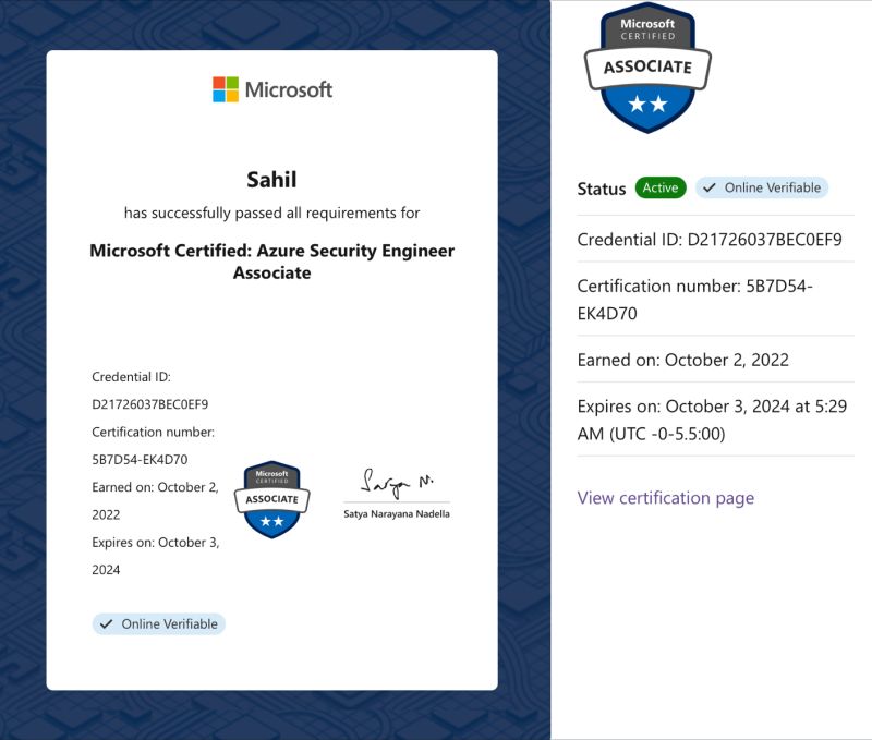 Sahil Patni on LinkedIn: Successfully renewed the Azure Security Sahil Patni on LinkedIn: Successfully renewed the Azure Security