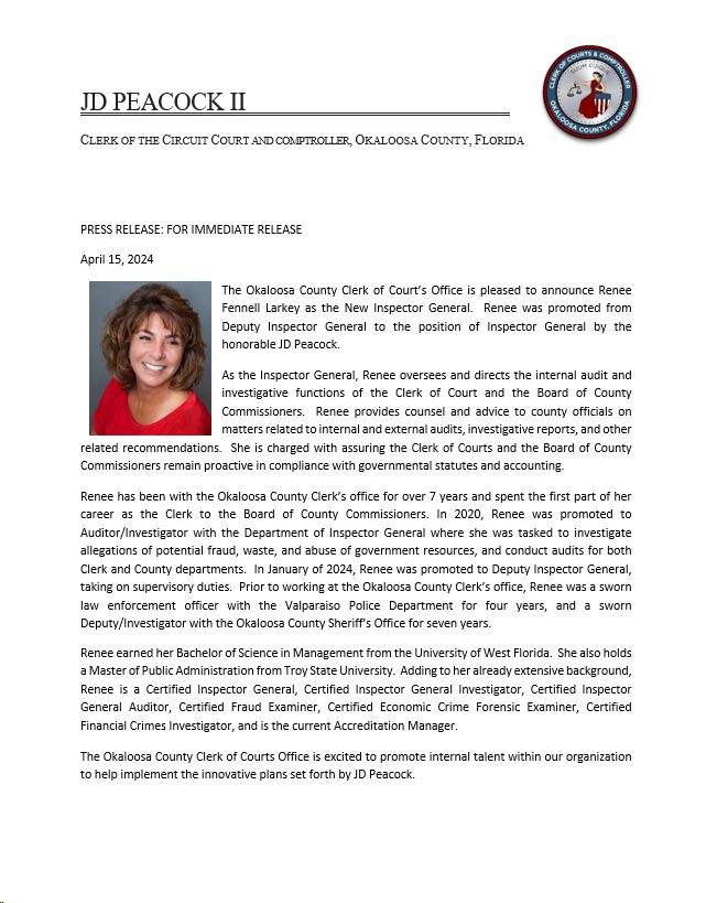 Okaloosa County Clerk of Circuit Court Comptroller on LinkedIn: PRESS Okaloosa County Clerk of Circuit Court Comptroller on LinkedIn: PRESS