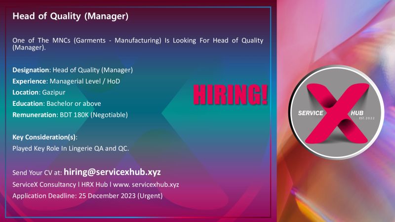 HRX GROUP on LinkedIn: Head of Quality (Manager) One of The MNCs