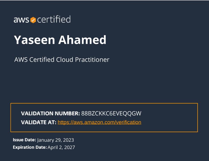 Yaseen Ahamed on LinkedIn: Renew my certification AWS CCP CLF C02 Yaseen Ahamed on LinkedIn: Renew my certification AWS CCP CLF C02