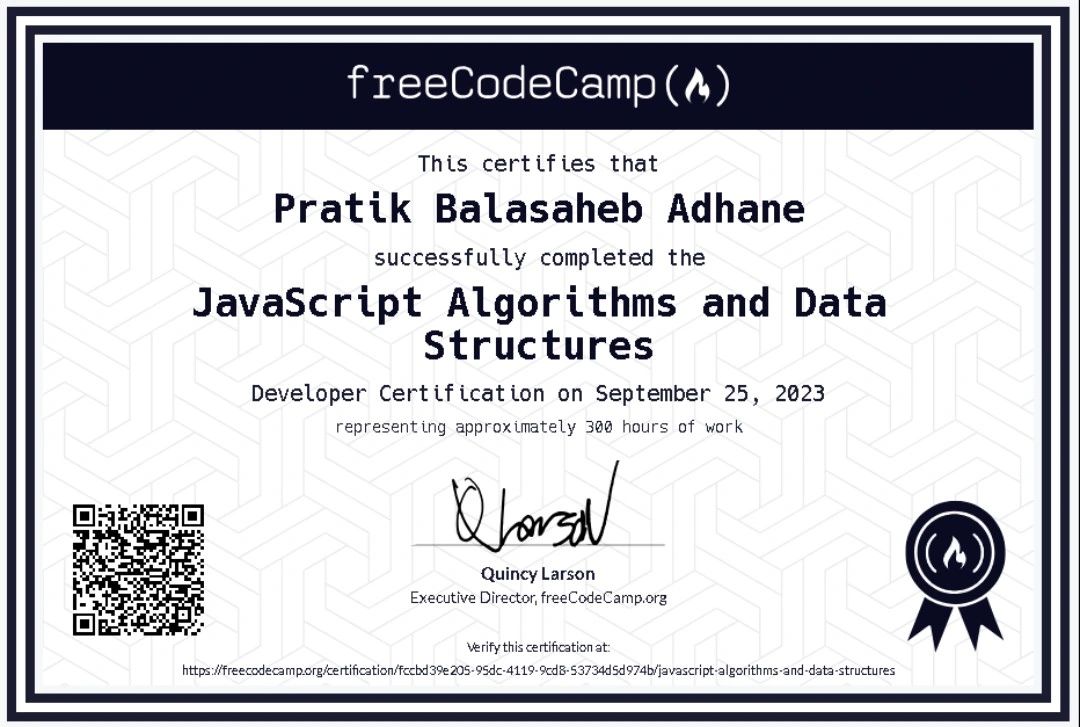 PRATIK ADHANE on LinkedIn: #javascript #coding #certification # PRATIK ADHANE on LinkedIn: #javascript #coding #certification #