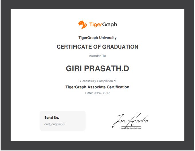 Giri Prasath D on LinkedIn: #tigergraphcertified #tigergraph # Giri Prasath D on LinkedIn: #tigergraphcertified #tigergraph #