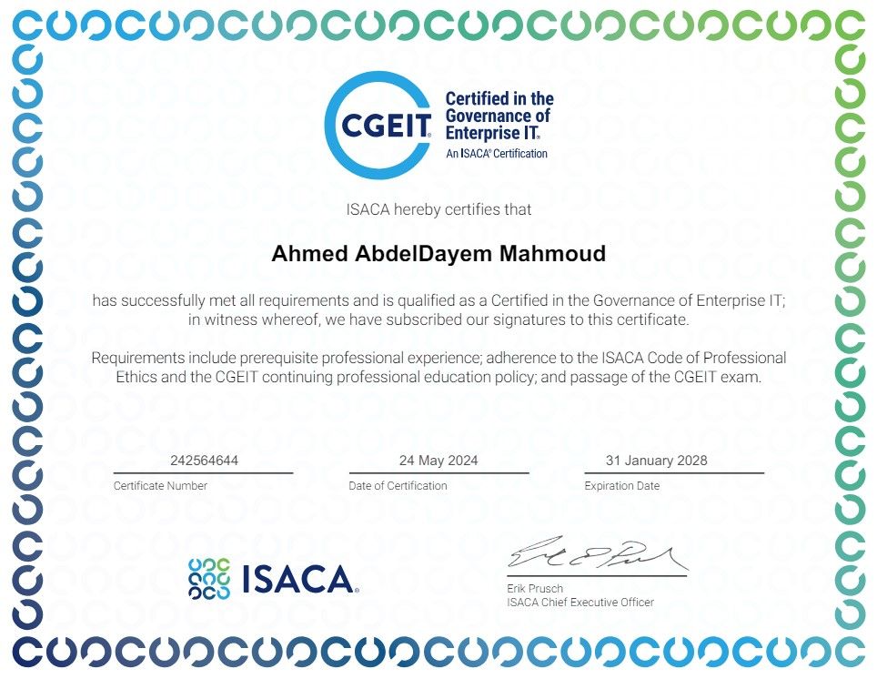 Ahmed AbdelDayem on LinkedIn: #cgeit #certification 17 comments Ahmed AbdelDayem on LinkedIn: #cgeit #certification 17 comments