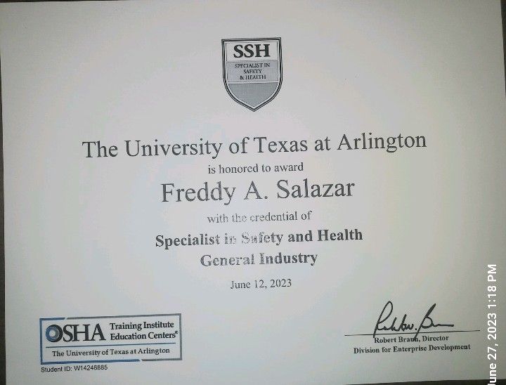 Freddy Salazar CSHO SSH CSST on LinkedIn: Back in March I received my Freddy Salazar CSHO SSH CSST on LinkedIn: Back in March I received my