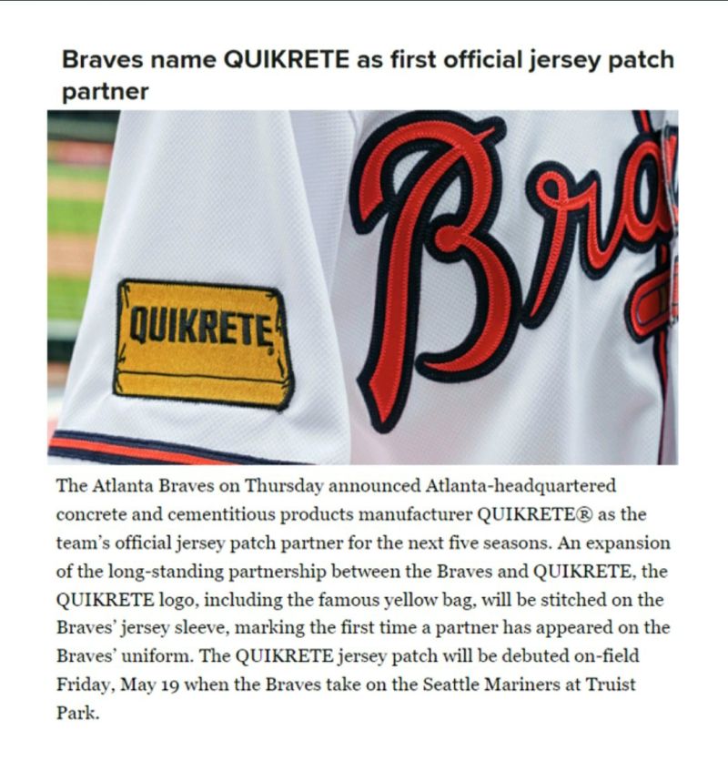 Braves name QUIKRETE as first jersey patch partner
