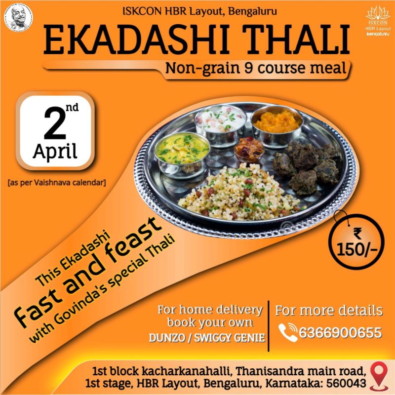 Iskcon Bangalore Ekadashi Thali