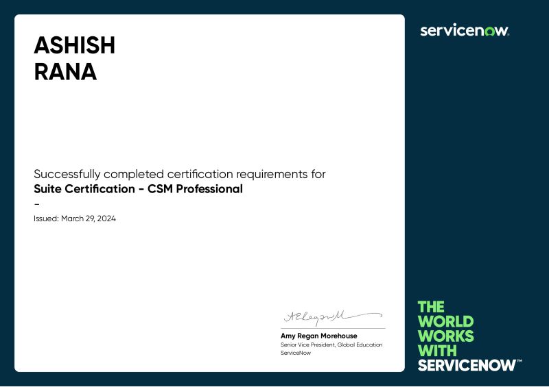 Ashish Rana on LinkedIn: #servicenow #csm #fso #certification # Ashish Rana on LinkedIn: #servicenow #csm #fso #certification #