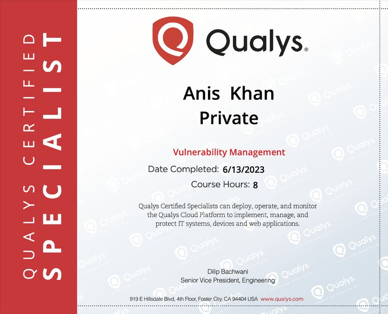 Anis Ali Khan on LinkedIn: Passed my Vulnerability Management Anis Ali Khan on LinkedIn: Passed my Vulnerability Management