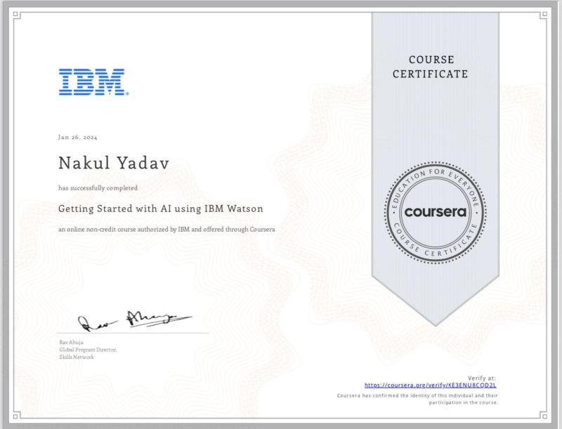 Nakul Yadav on LinkedIn: I earned a Getting Started with AI using IBM ...