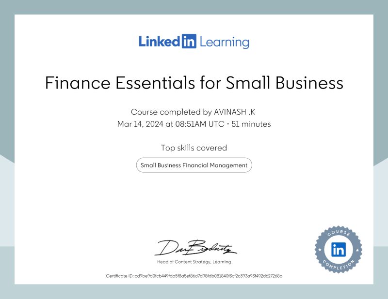AVINASH K on LinkedIn: Certificate of Completion AVINASH K on LinkedIn: Certificate of Completion
