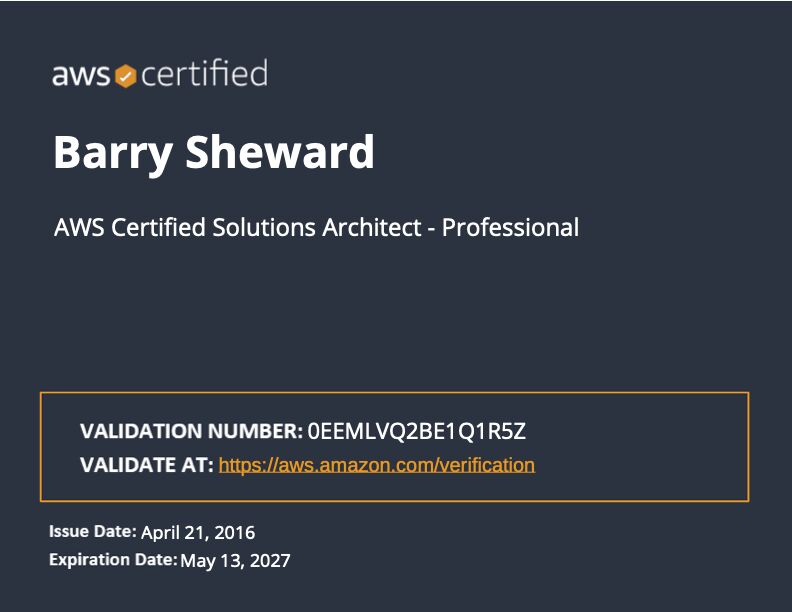 Barry P Sheward on LinkedIn: Passed my third AWS certification renewal Barry P Sheward on LinkedIn: Passed my third AWS certification renewal