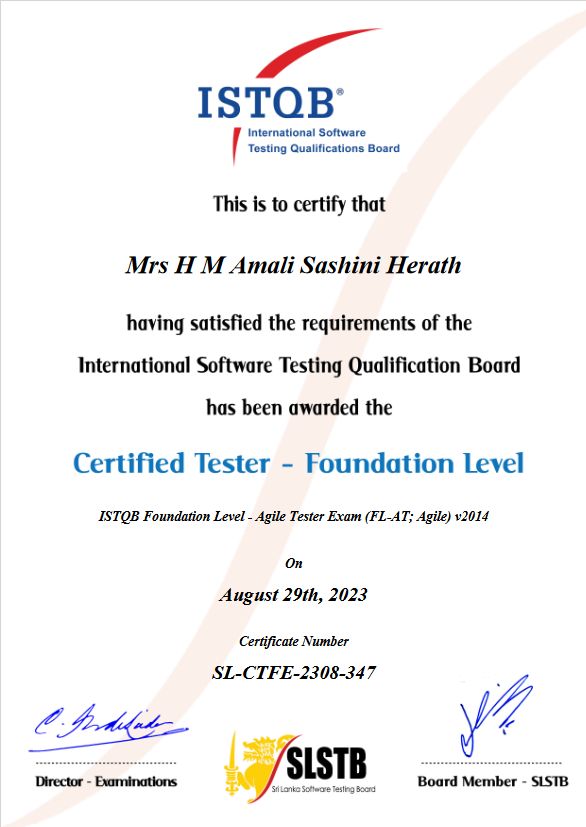 Amali Herath on LinkedIn: #istqb #certification #professionaldevelopment  #softwaretester