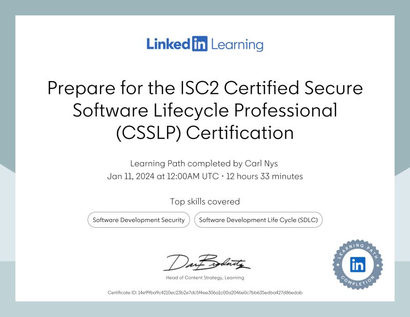 Learn about CSSLP certification from ISC2 Carl N posted on the topic Learn about CSSLP certification from ISC2 Carl N posted on the topic