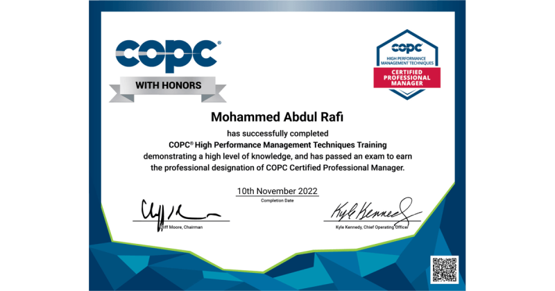 Mohammed Abdul Rafi on LinkedIn: COPC Inc HPMT Certified Professional Mohammed Abdul Rafi on LinkedIn: COPC Inc HPMT Certified Professional