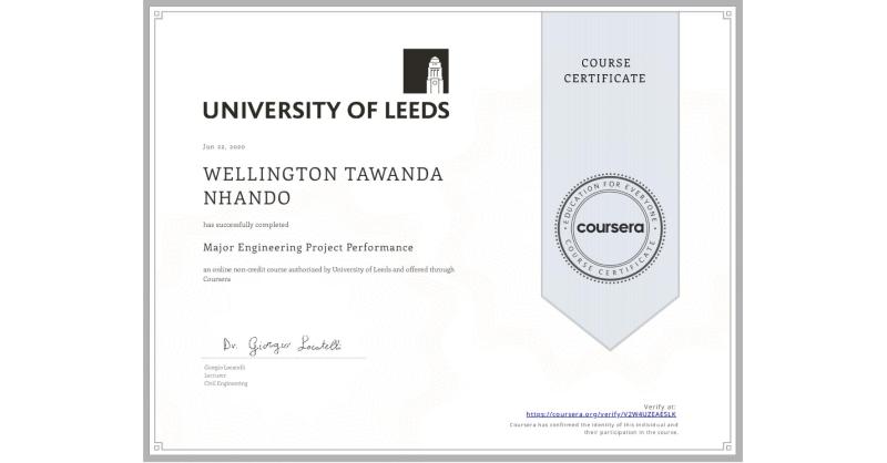 Wellington Nhando on LinkedIn: Completion Certificate for Major Wellington Nhando on LinkedIn: Completion Certificate for Major