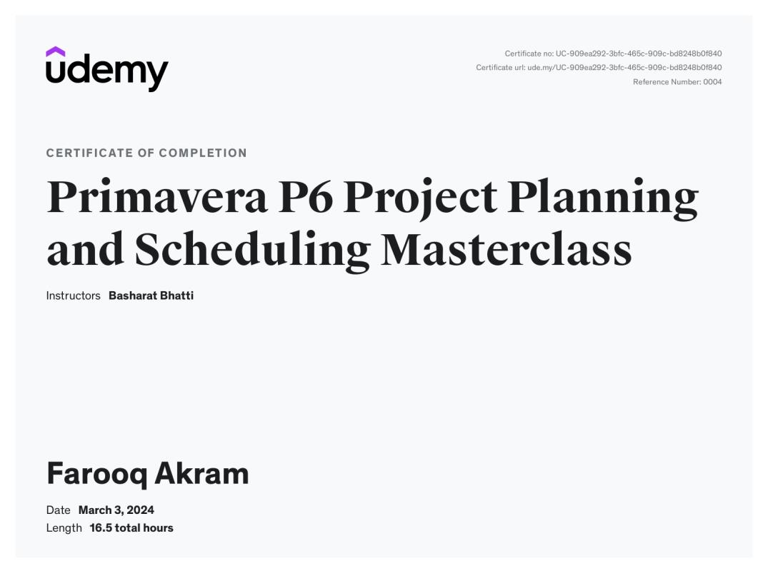 New certification in Primavera P6 Project Planning and Scheduling New certification in Primavera P6 Project Planning and Scheduling