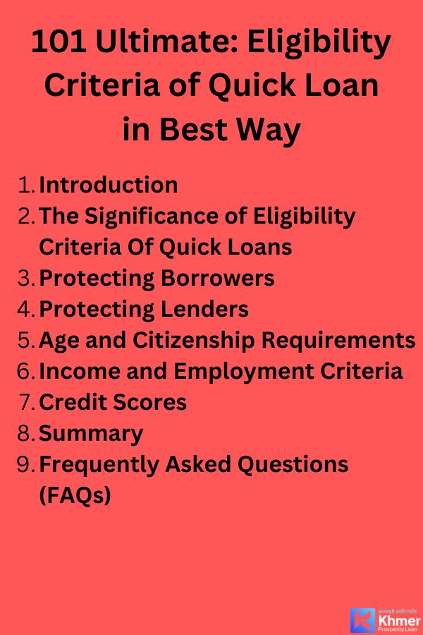 Quick loan criteria