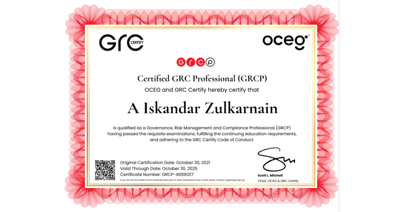A Iskandar Zulkarnain CRP CIFM GRCP CIB CPM on LinkedIn: GRC A Iskandar Zulkarnain CRP CIFM GRCP CIB CPM on LinkedIn: GRC