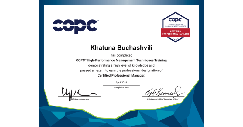 Khatuna Buchashvili on LinkedIn: COPC® HPMT Certified Professional Khatuna Buchashvili on LinkedIn: COPC® HPMT Certified Professional
