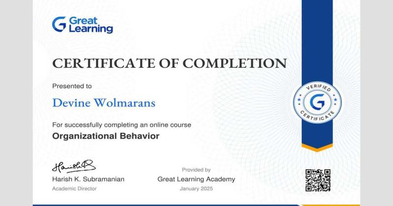Devine Wolmarans on LinkedIn: Organizational Behavior course completion Devine Wolmarans on LinkedIn: Organizational Behavior course completion