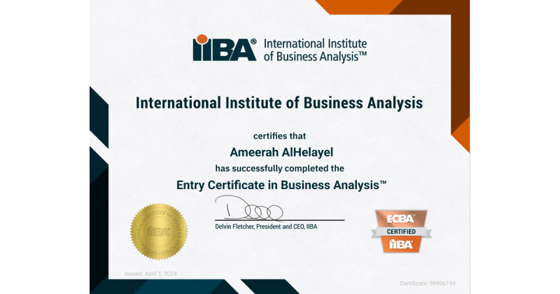Earned ECBA certification Ameerah Alhelayel posted on the topic Earned ECBA certification Ameerah Alhelayel posted on the topic