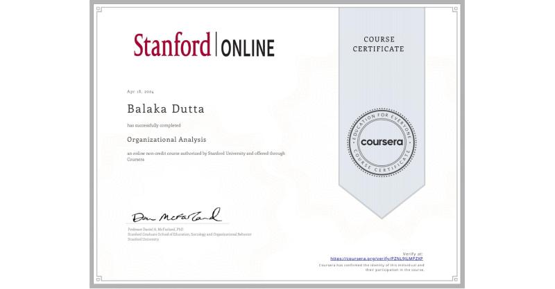 Completion Certificate for Organizational Analysis Balaka Dutta Completion Certificate for Organizational Analysis Balaka Dutta