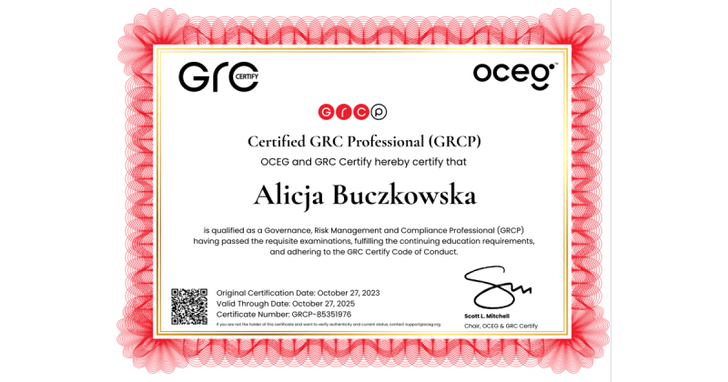 Adam Buczkowski on LinkedIn: GRC Professional Certification • Alicja Adam Buczkowski on LinkedIn: GRC Professional Certification • Alicja