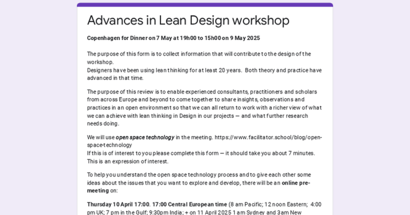 Advances in Lean Design workshop Montse Duran PMP IAM Certificate Advances in Lean Design workshop Montse Duran PMP IAM Certificate