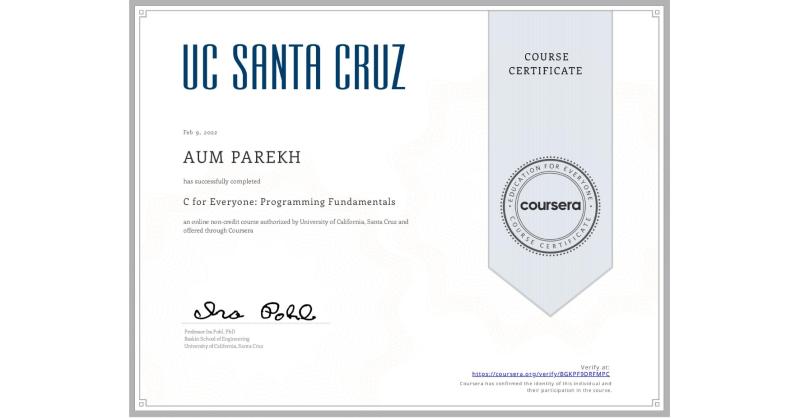 Aum Parekh on LinkedIn: Completion Certificate for C for Everyone Aum Parekh on LinkedIn: Completion Certificate for C for Everyone