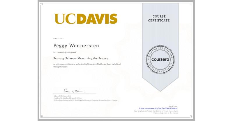 Completion Certificate for Sensory Science: Measuring the Senses Completion Certificate for Sensory Science: Measuring the Senses