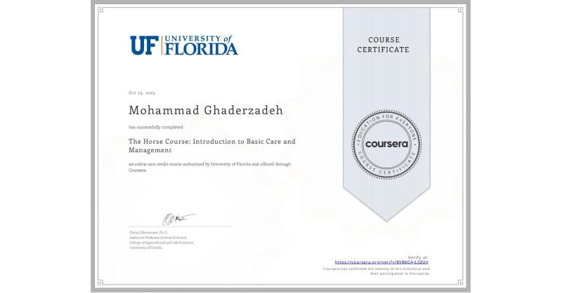 Completion of TheHorseCourse on Animal Care and Management Mohammad Completion of TheHorseCourse on Animal Care and Management Mohammad