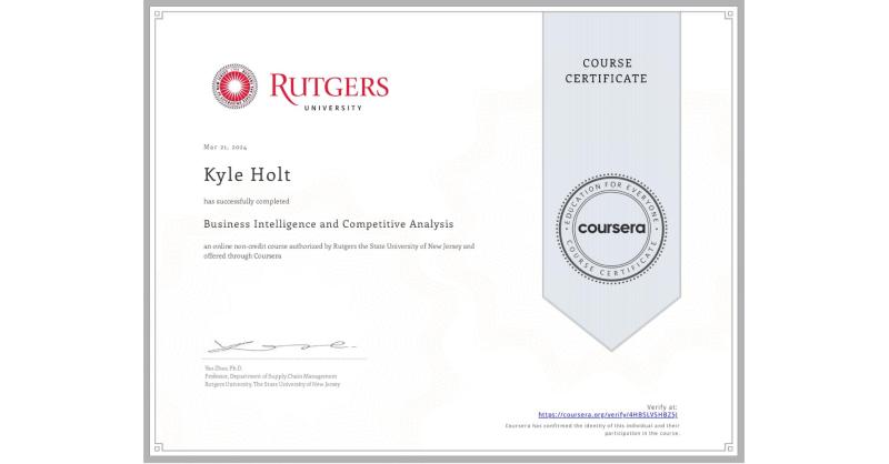 Completion Certificate for Business Intelligence and Competitive Completion Certificate for Business Intelligence and Competitive