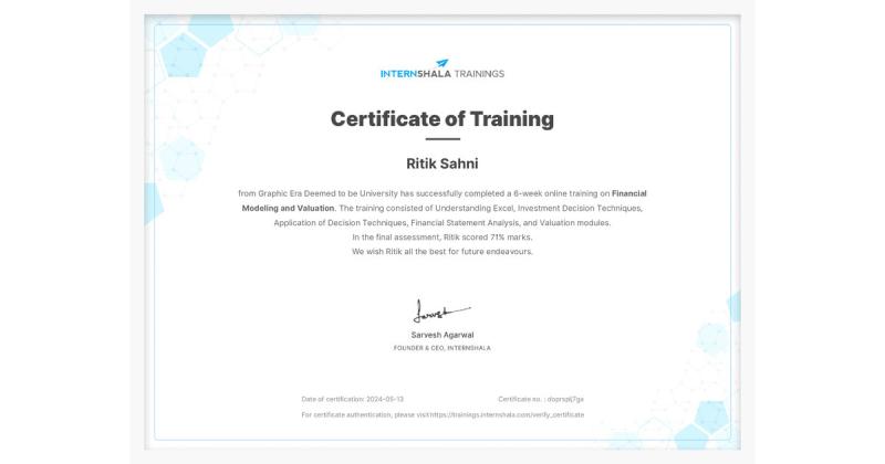 Finished my Financial Modeling certification ritik sahni posted on Finished my Financial Modeling certification ritik sahni posted on