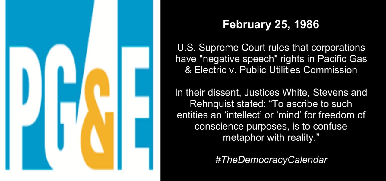 February 25: Supreme Court corporations have negative speech rights February 25: Supreme Court corporations have negative speech rights