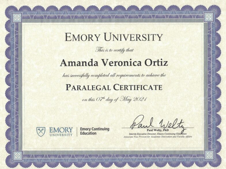 Amanda Ortiz on LinkedIn: #paralegal #paralegalcertificate #emory 22 Amanda Ortiz on LinkedIn: #paralegal #paralegalcertificate #emory 22