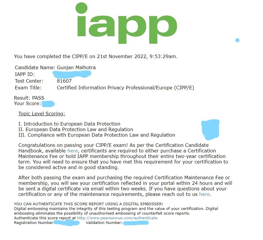 Glad to share that I have passed the CIPP/E exam (European data Glad to share that I have passed the CIPP/E exam (European data