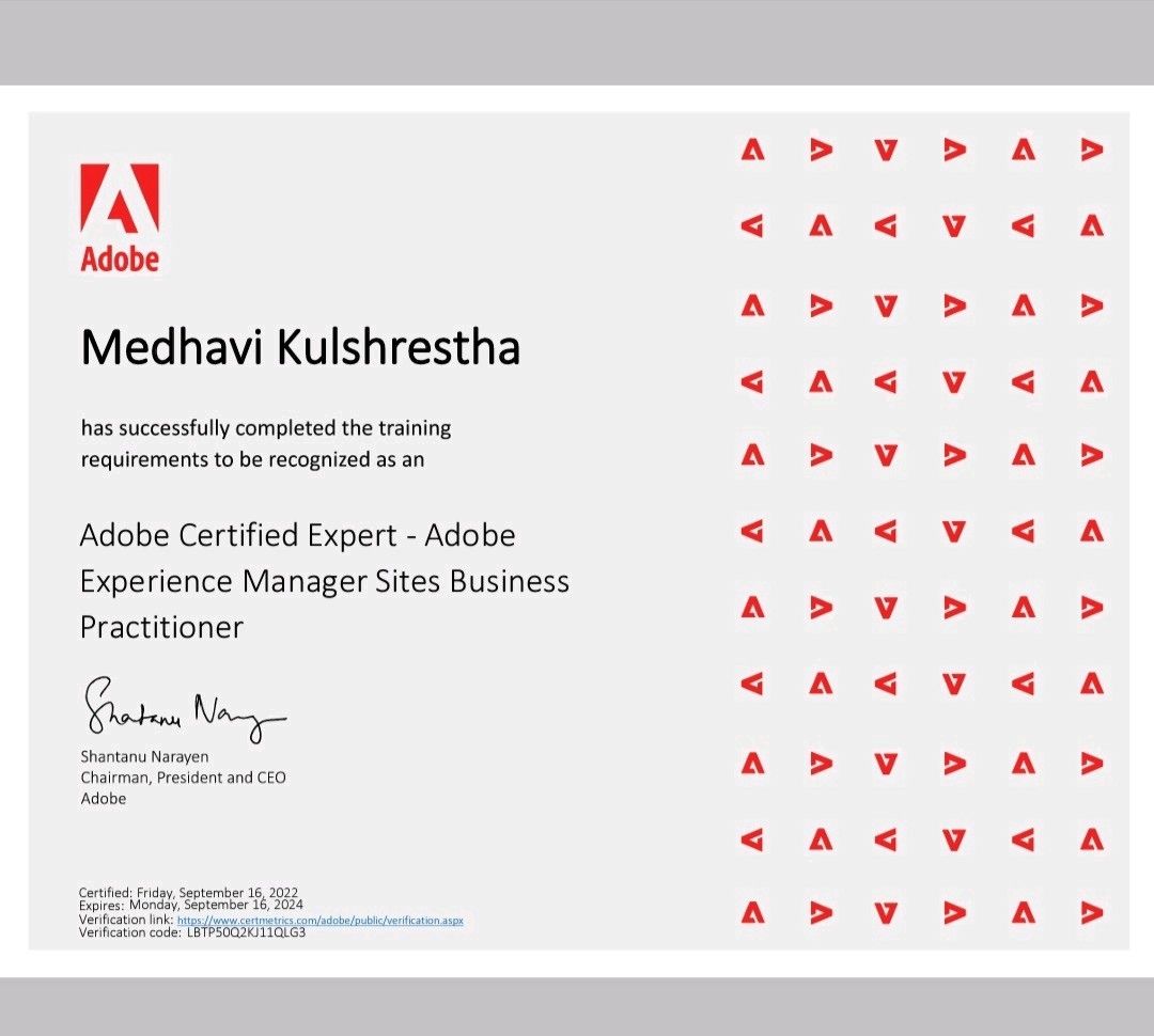 Medhavi Kulshrestha on LinkedIn: #aem #certification # Medhavi Kulshrestha on LinkedIn: #aem #certification #