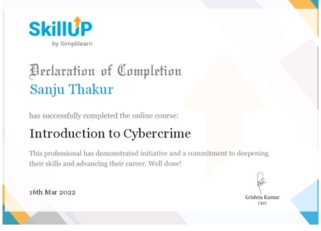 Sanju Thakur on LinkedIn: certificate in cybercrime Sanju Thakur on LinkedIn: certificate in cybercrime
