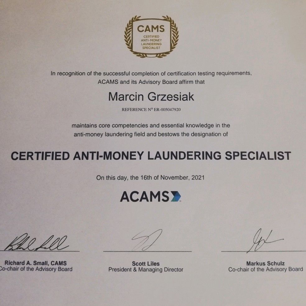 Marcin Grzesiak on LinkedIn: Happy to announce that I have passed CAMS exam Marcin Grzesiak on LinkedIn: Happy to announce that I have passed CAMS exam