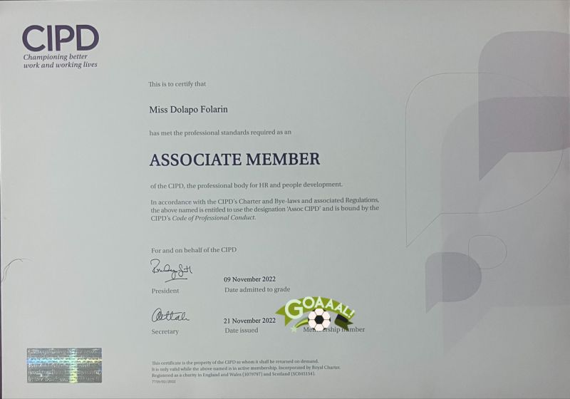 Folarin Dolapo (Bsc Msc ACIPD CPD) on LinkedIn: And the certification Folarin Dolapo (Bsc Msc ACIPD CPD) on LinkedIn: And the certification