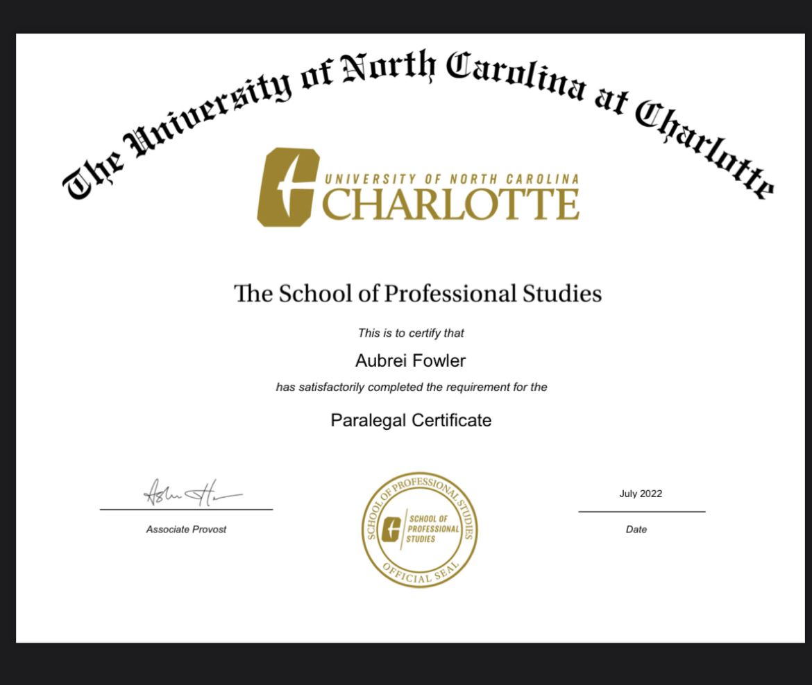 Aubrei Fowler on LinkedIn: I have officially obtained my paralegal Aubrei Fowler on LinkedIn: I have officially obtained my paralegal