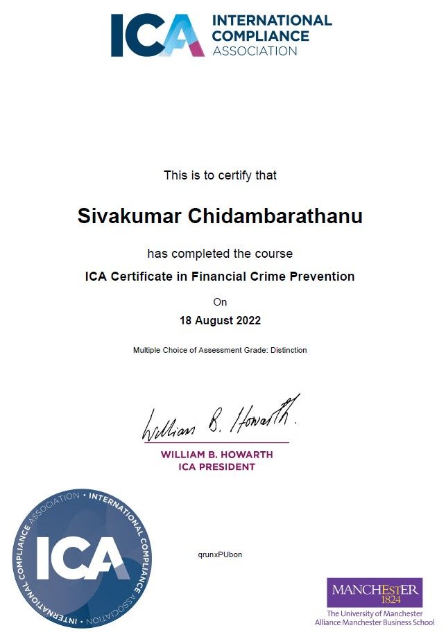 Sivakumar Chidambarathanu on LinkedIn: Completed Financial crime Sivakumar Chidambarathanu on LinkedIn: Completed Financial crime